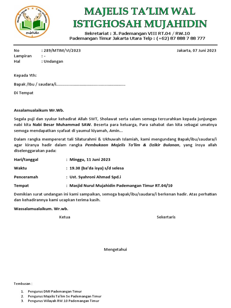 UNDANGAN MAJELIS TA'LIM | PDF