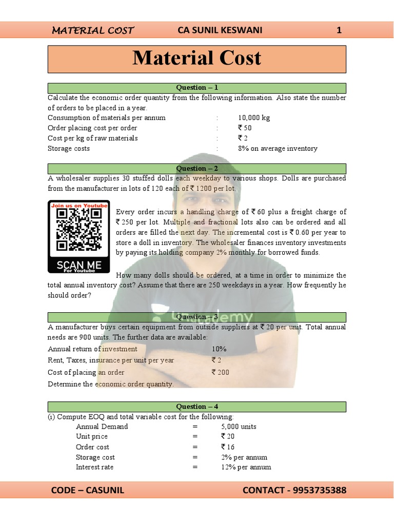 Material Question PDF Inventory Cost