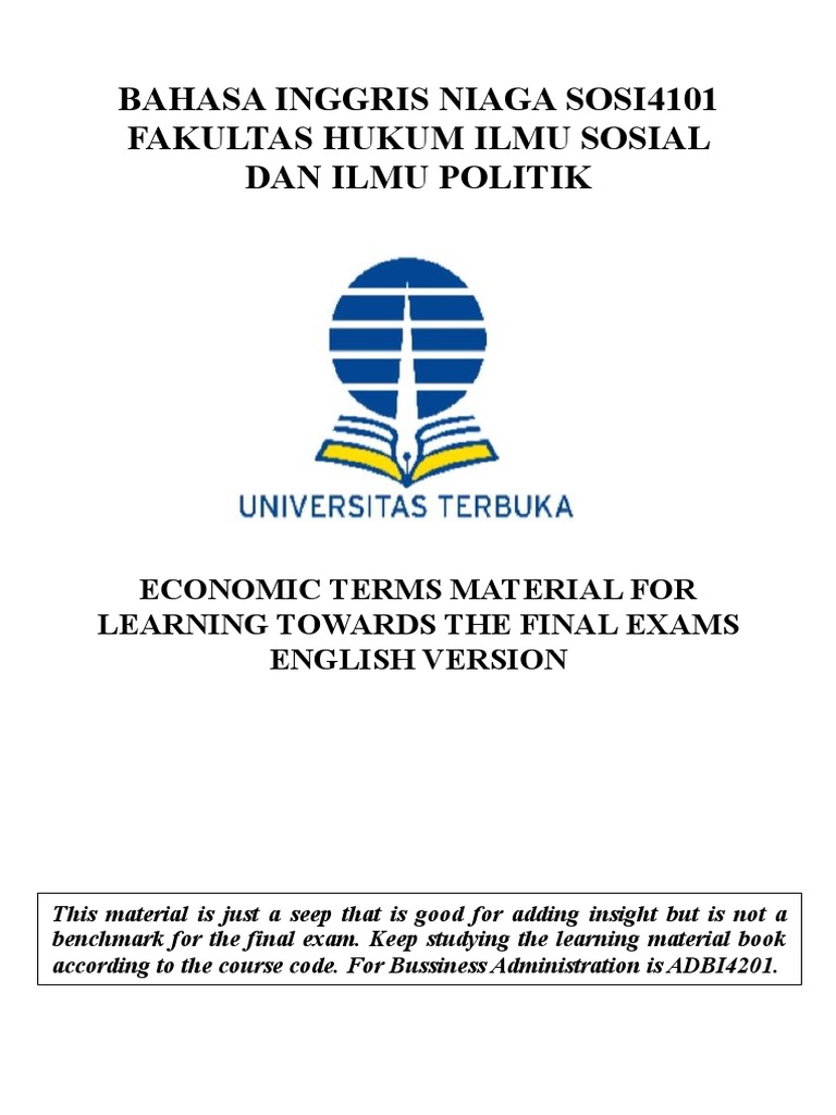Economic Terms Material For Learning Towards Final Exam (Eng Vers ...