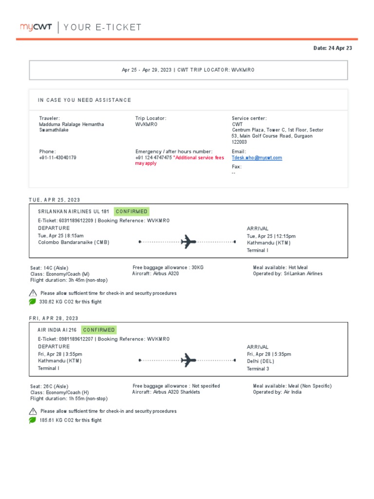 Trip on 25 Apr 23 - PNR ref WVKMRO | PDF | Travel Visa | Passport
