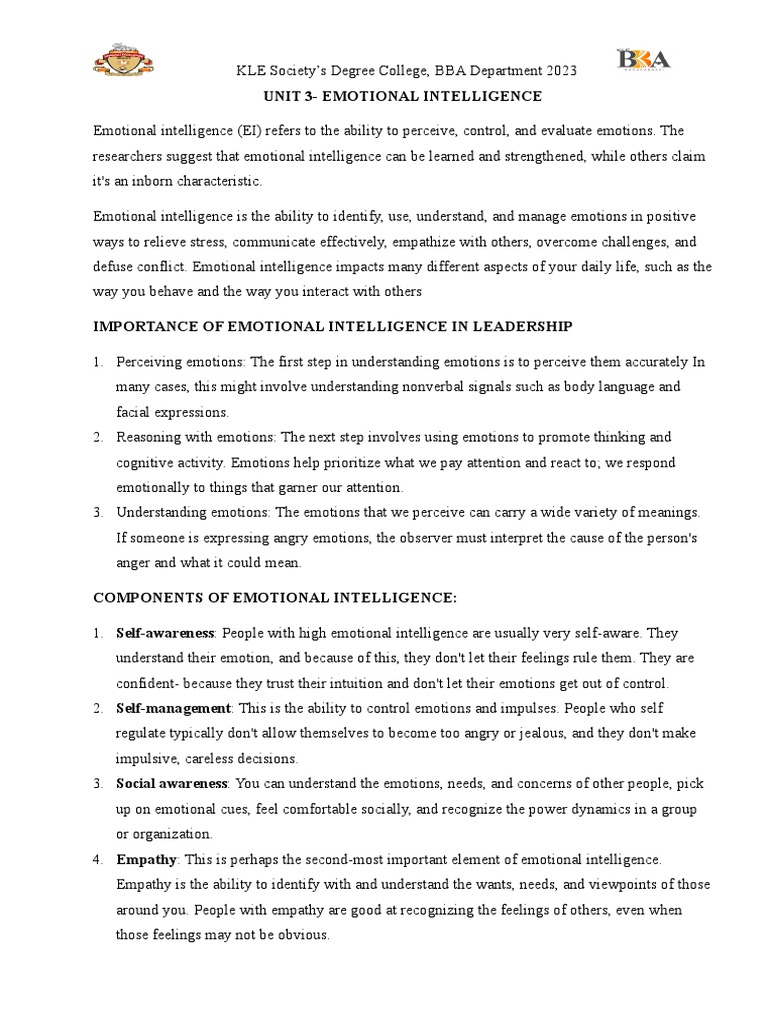 Emotional Intelligence in Leadership | PDF | Emotional Intelligence ...