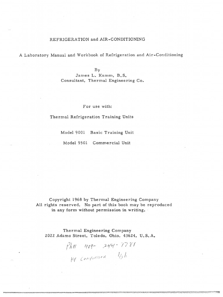 A Laboratory Manual and Workbook of Refrigeration and AirConditioning