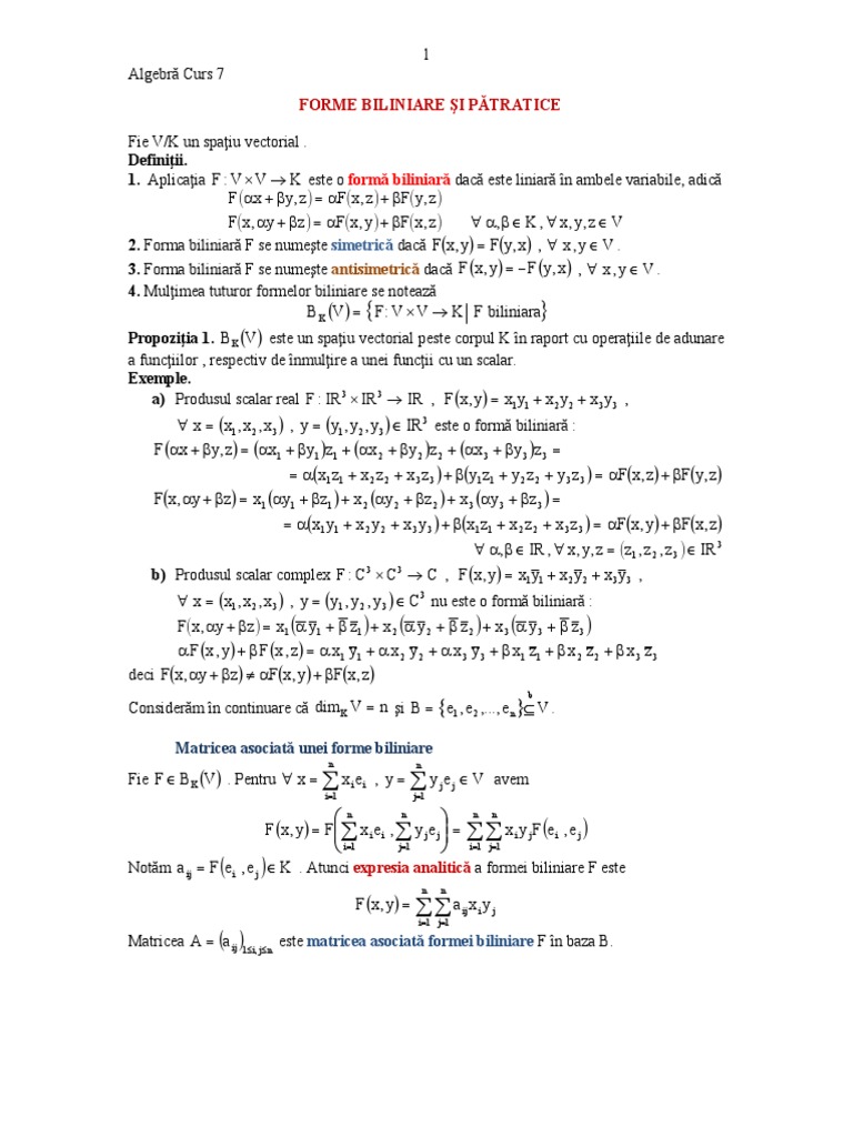 Algebra Curs 7 Forme Biliniare | PDF