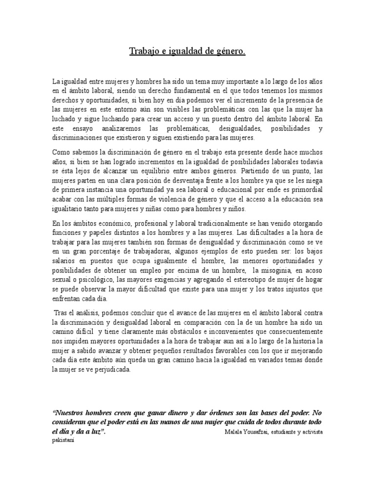 Igualdad de género en el trabajo | PDF | Estudios de género | Igualdad ...