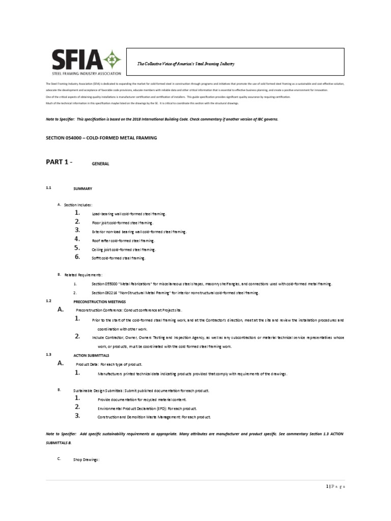 SFIA 054000 LOAD BEARING COLD-FORMED STEEL FRAMING Final 030522 | PDF ...
