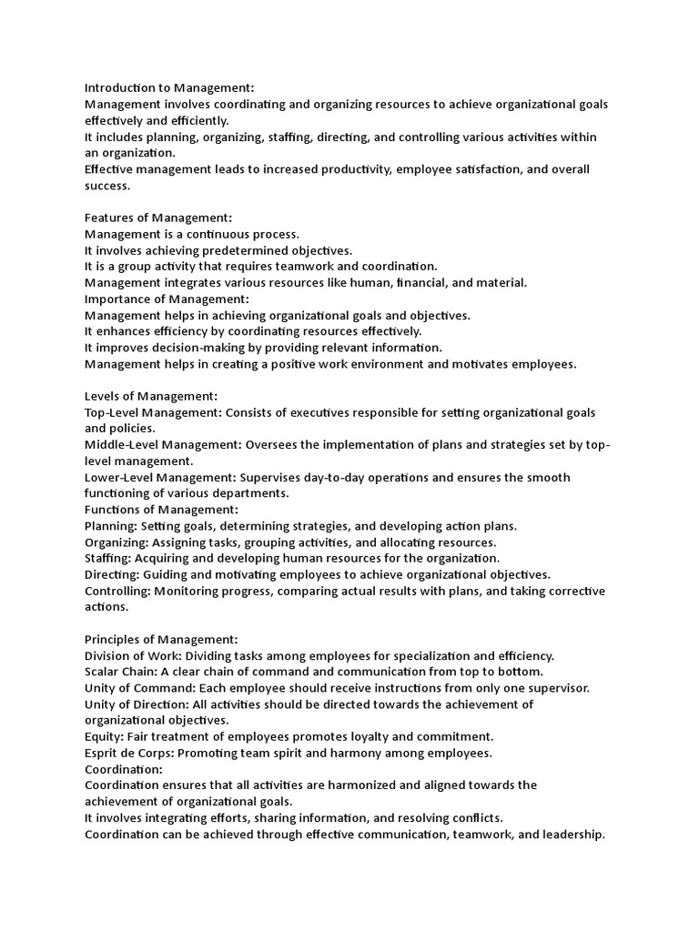 Introduction To Management Notes | PDF | Goal | Human Resources