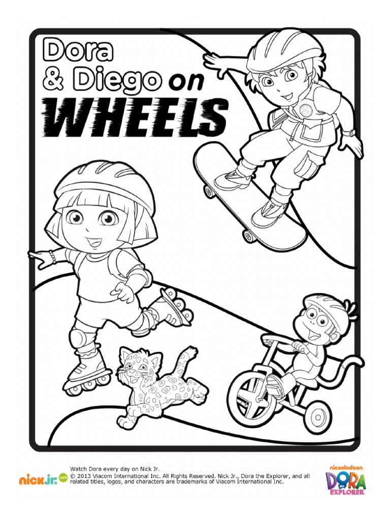 Dora \u0026 Diego On Wheels Coloring Pack | PDF, image size:768x1024
