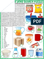 Containers Vocabulary Esl Word Search