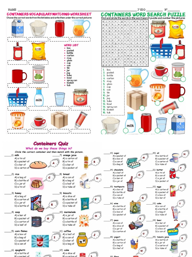 Containers Worksheet | PDF