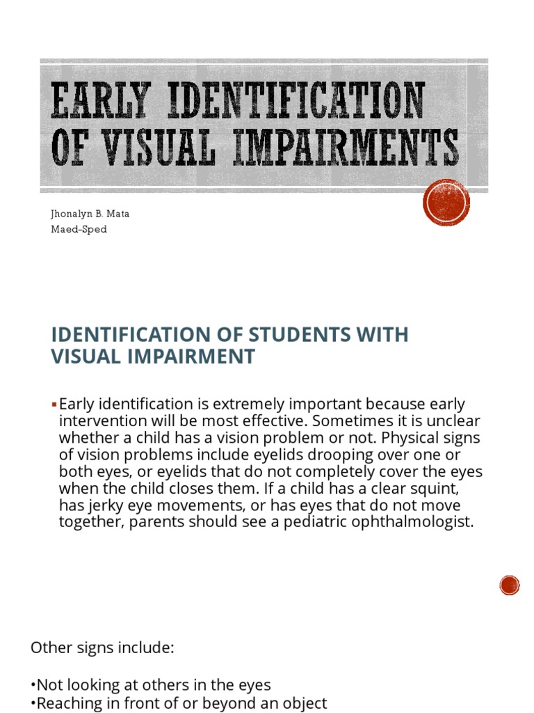 Early Identification of visual impairmentspdf PDF Individualized