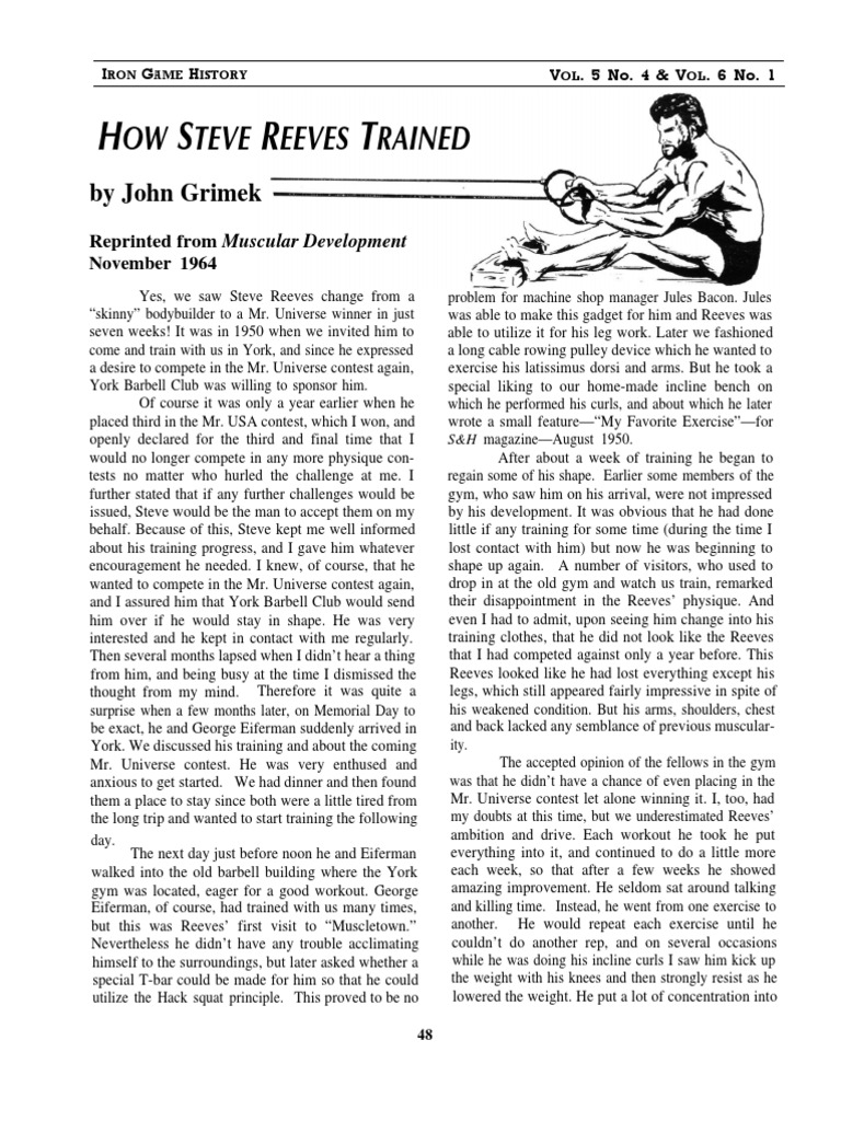 Steve Reeves' Remarkable Training Journey | PDF | Physical Exercise ...