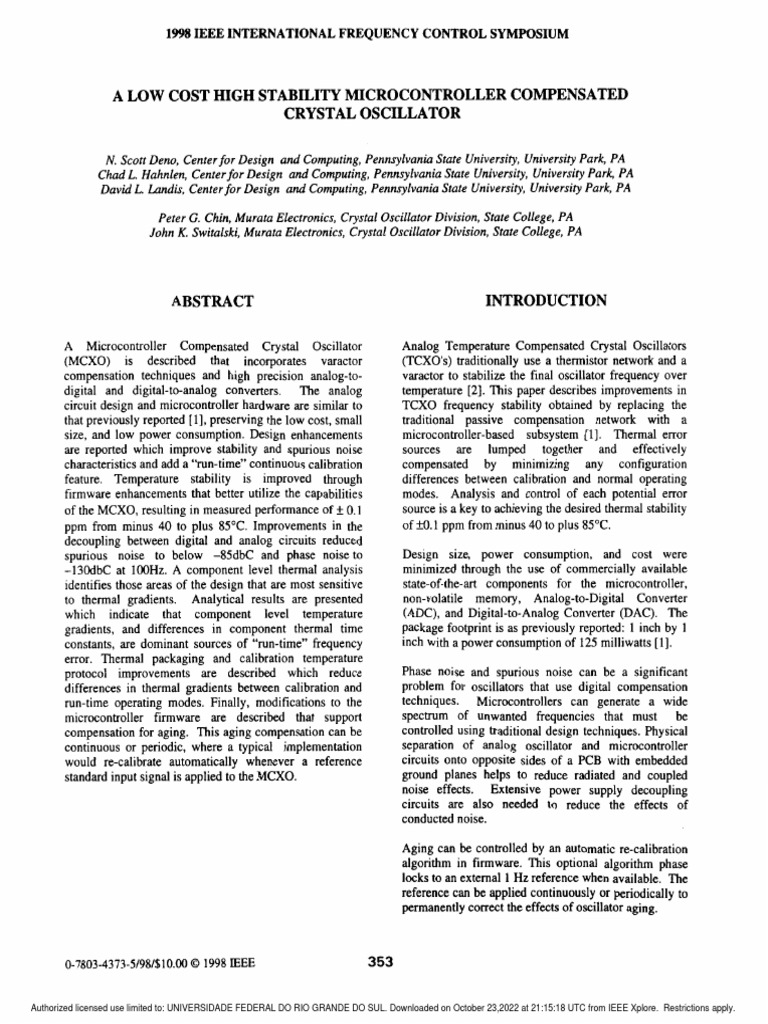 A Low Cost High Stability Microcontroller Compensated Crystal