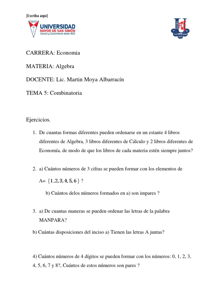 Ejercicios Resueltos de Combinatoria | PDF | Artes del Lenguaje y ...