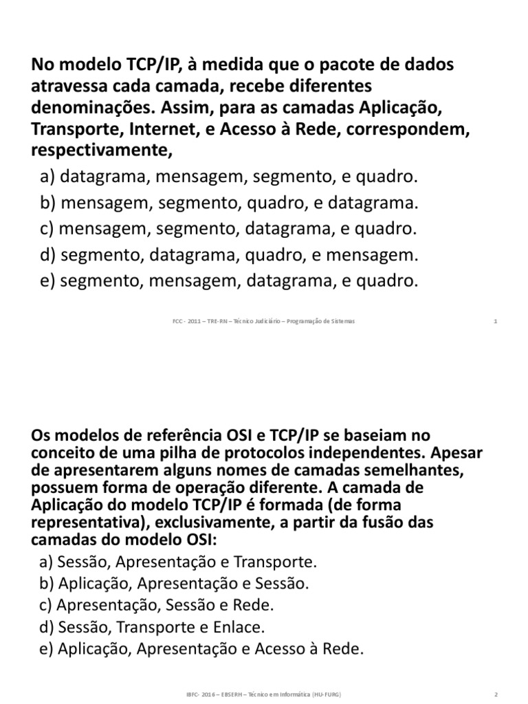 Redes+TCP IP+ +Questões+de+Concurso+ +Introduçao+à+Pilha+de+Protocolos ...