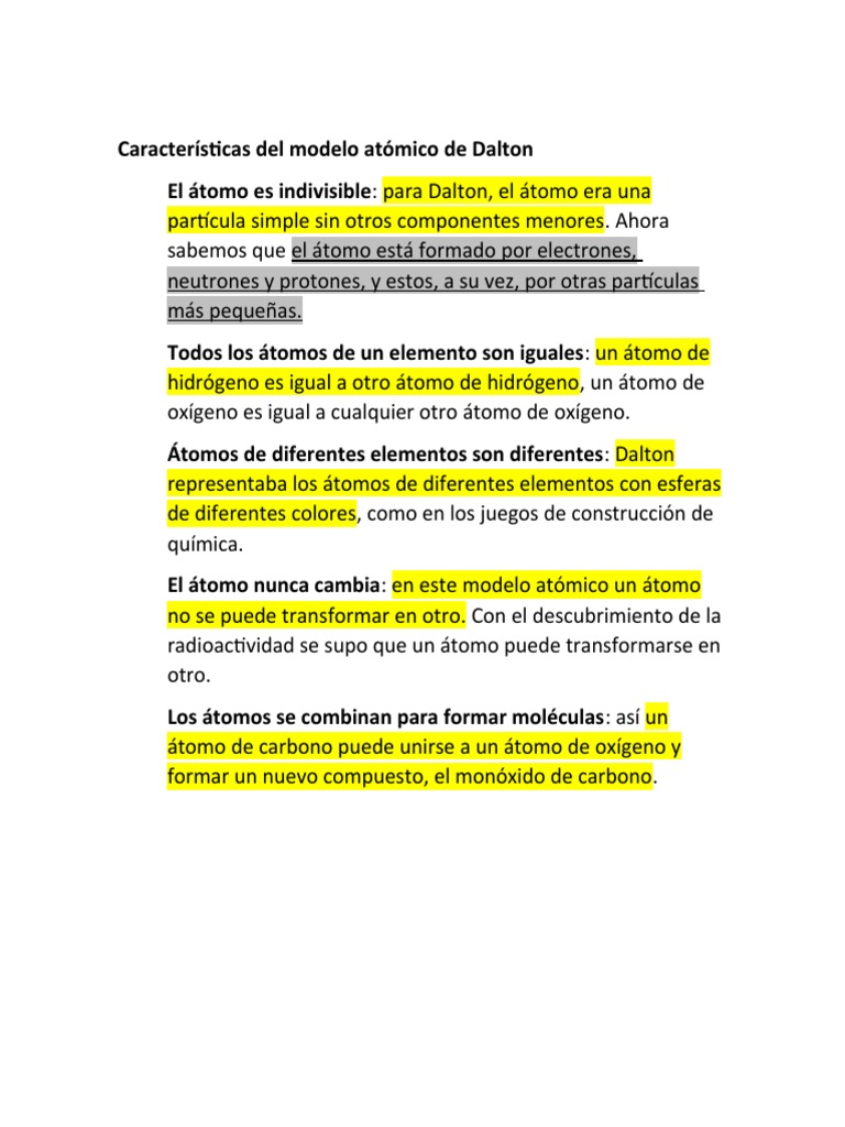 Características del modelo atómico de Dalton | PDF