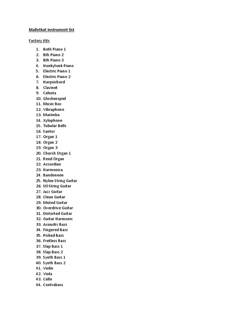 Malletkat Instrument List PDF