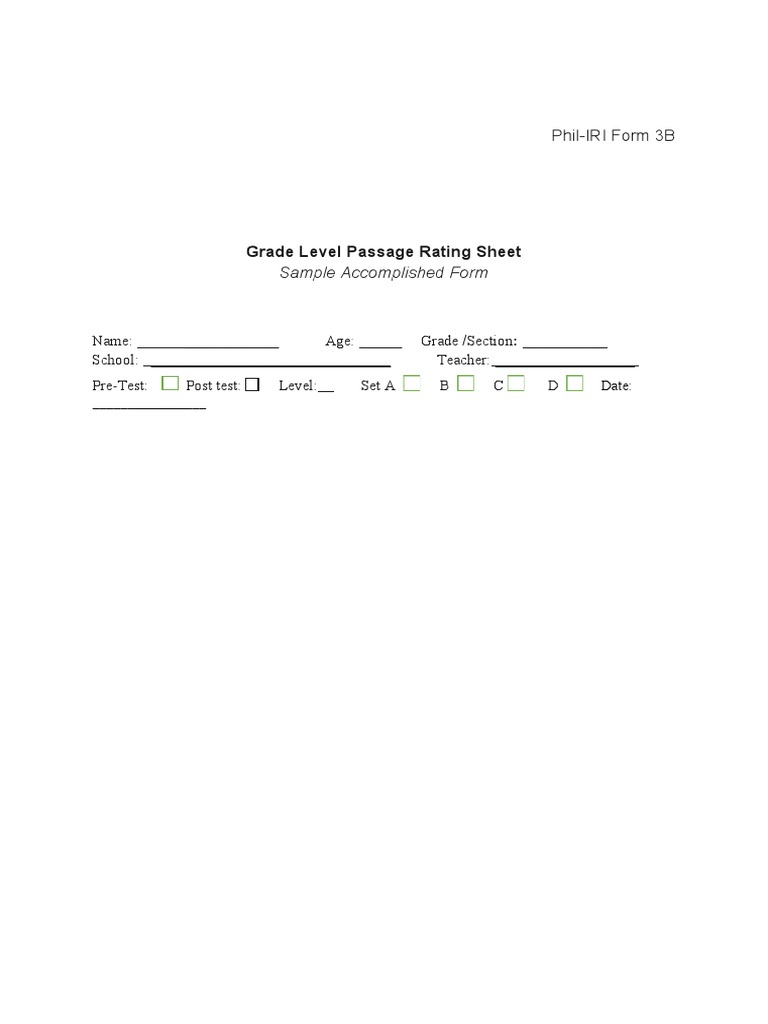 Phil-IRI Form 3B: Reading Assessment Tools | PDF
