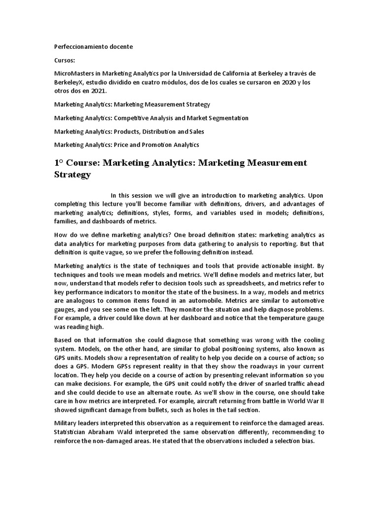 Marketing Analytics Course Overview | PDF | Analytics | Marketing