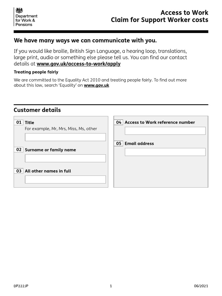 Access to Work Claim Form DP222JP | PDF | Receipt | Government
