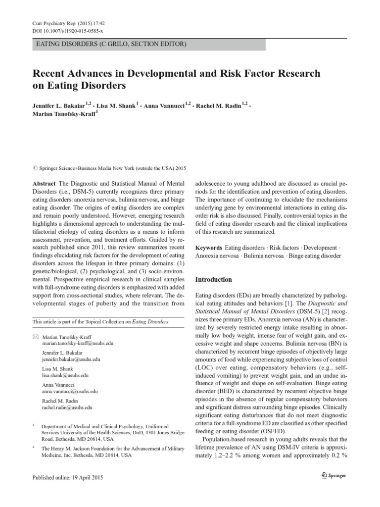 Advances in Eating Disorder Risk Factors | PDF | Eating Disorder ...