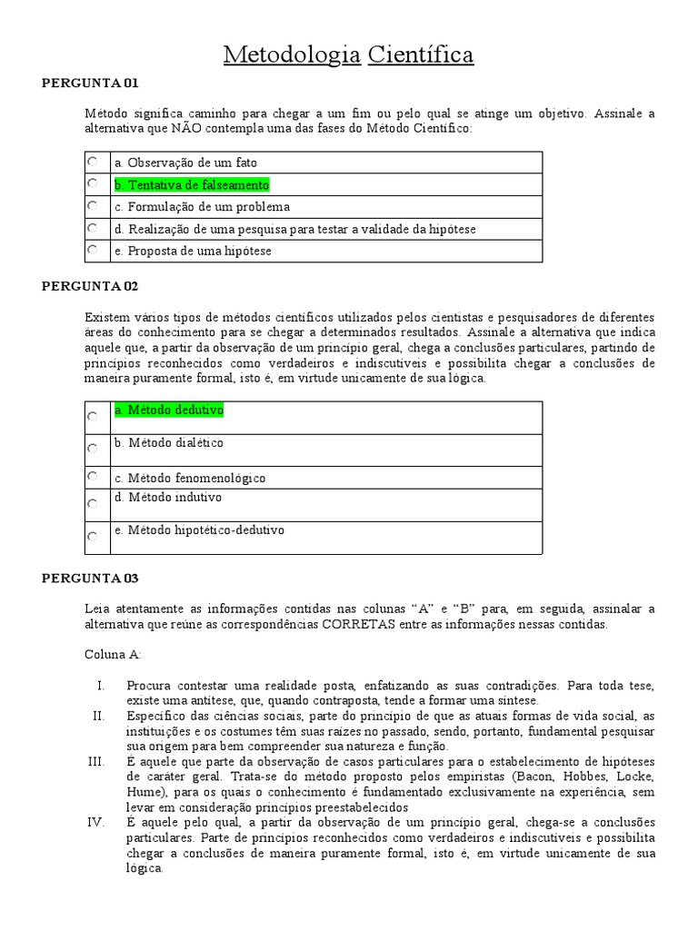 Questões sobre Metodologia Científica | PDF | Método científico | Science