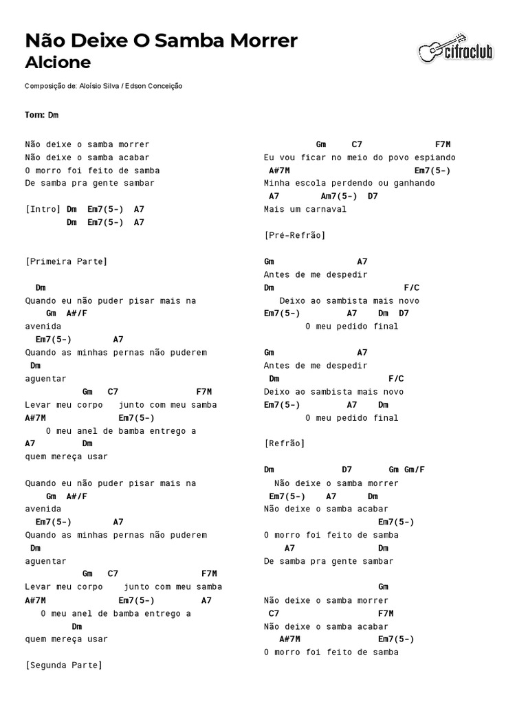 Letra e Cifras: Não Deixe o Samba Morrer | PDF | Subgêneros musicais ...
