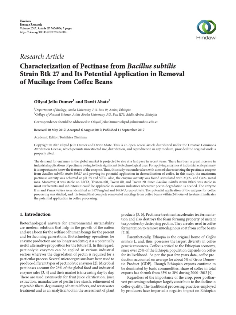 Characterization of Pectinase From Bacillus Subtilis PDF Enzyme