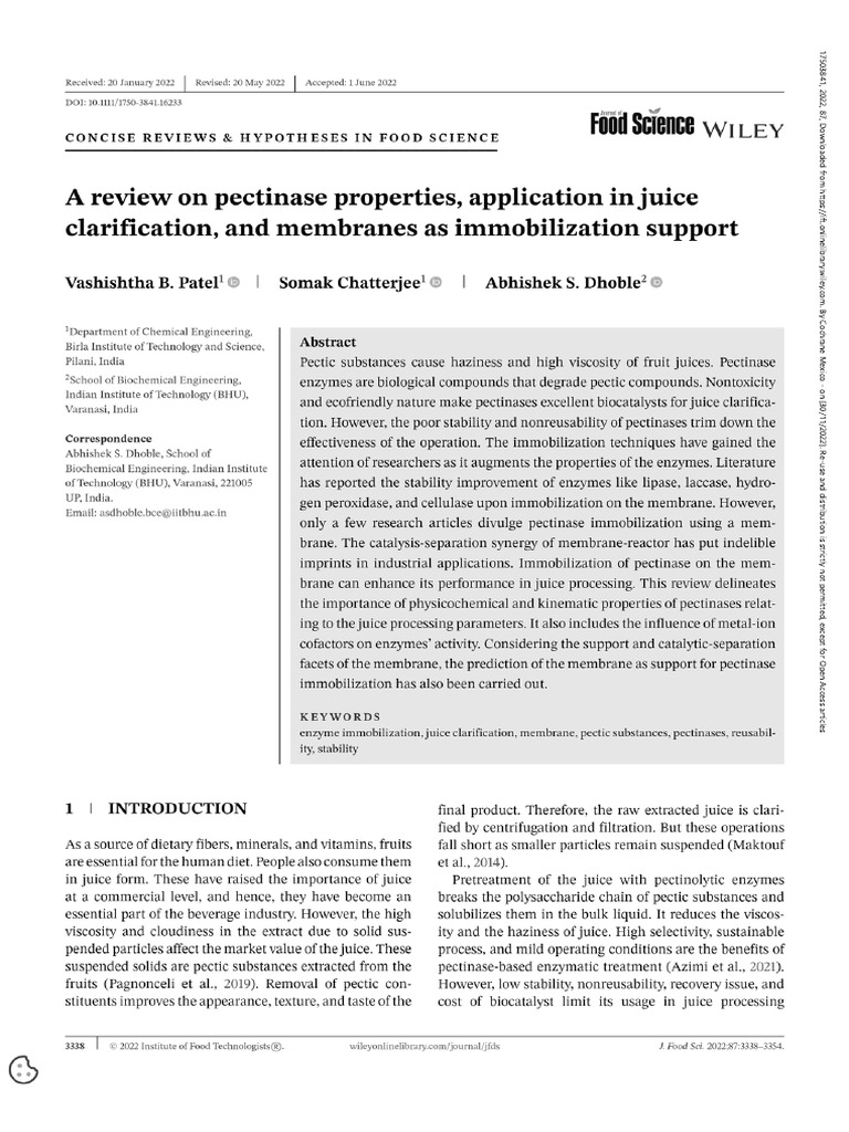 A review on pectinase properties, app Food PDF