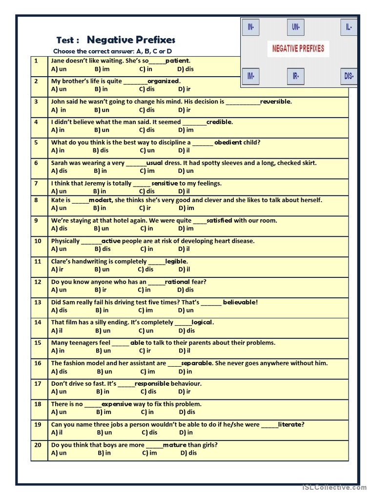 Test Negative Prefixes Pdf