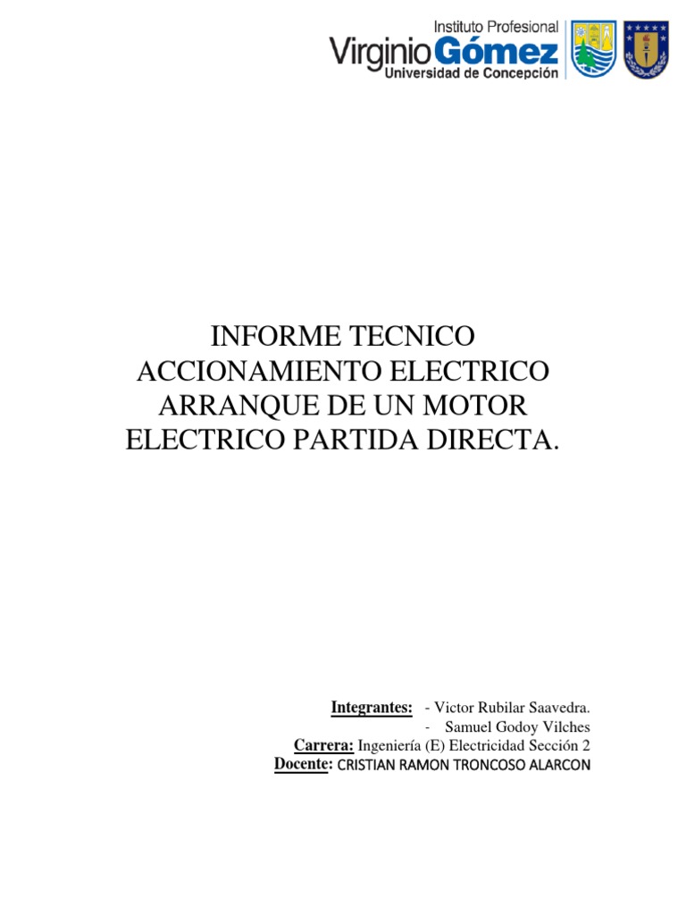 INFORME TECNICO Accionamiento Electrico, Partida Directa Motor ...
