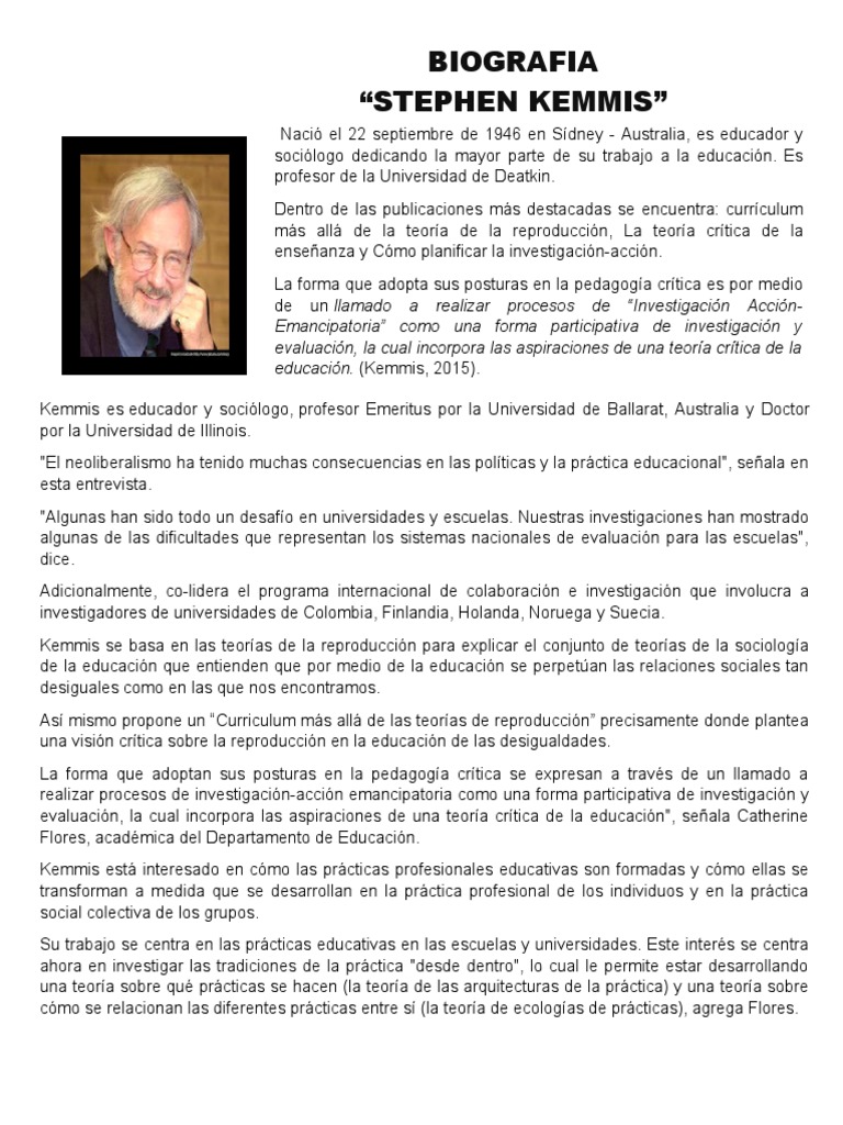 Biografía de Stephen Kemmis | PDF | Investigación para la Acción | Plan ...