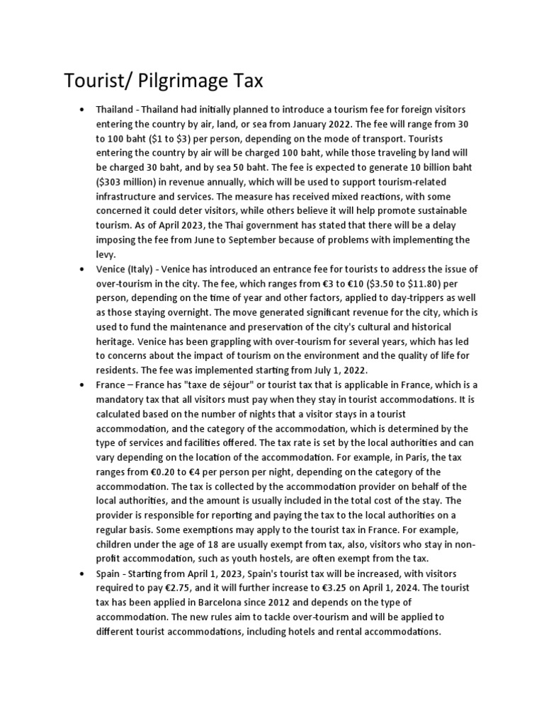 Tourist Tax PDF Tourism Taxes