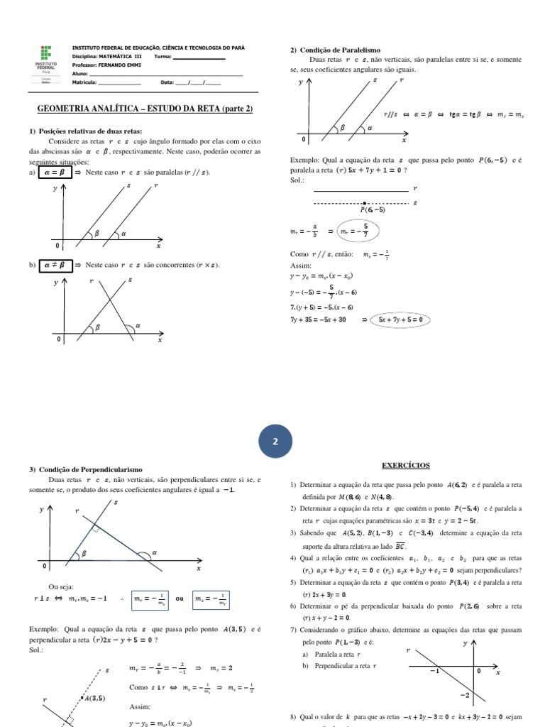 Geometria Analítica - Estudo da Reta (parte2) | PDF | Linha (Geometria ...