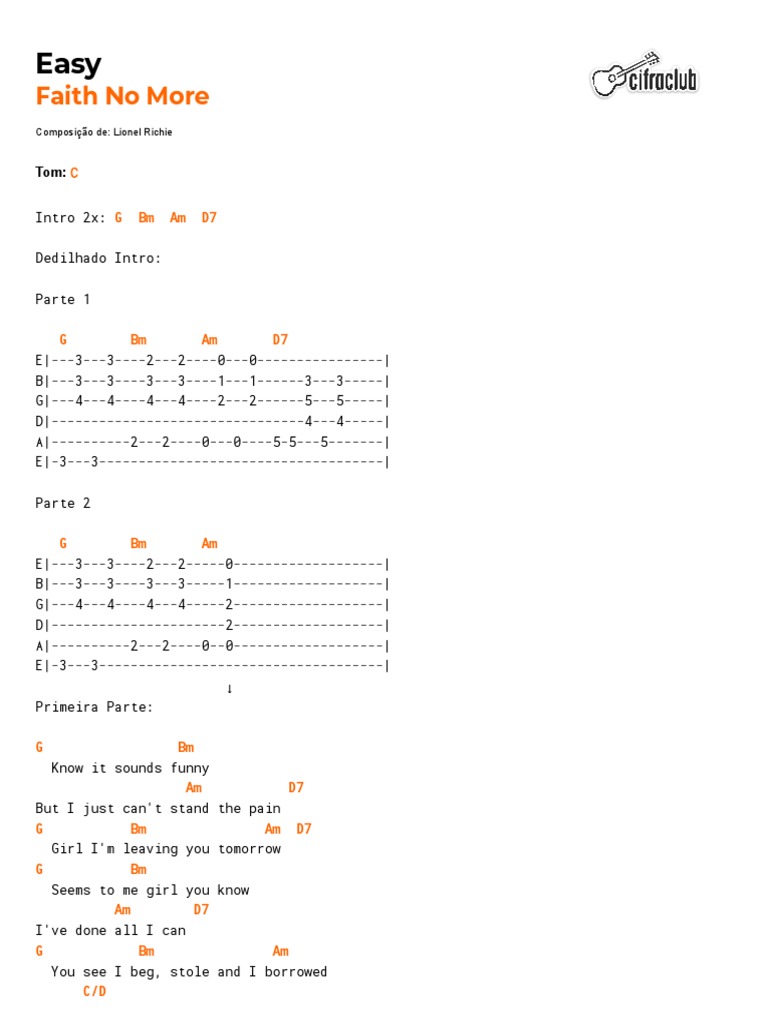 Cifra club faith no more easy pdf
