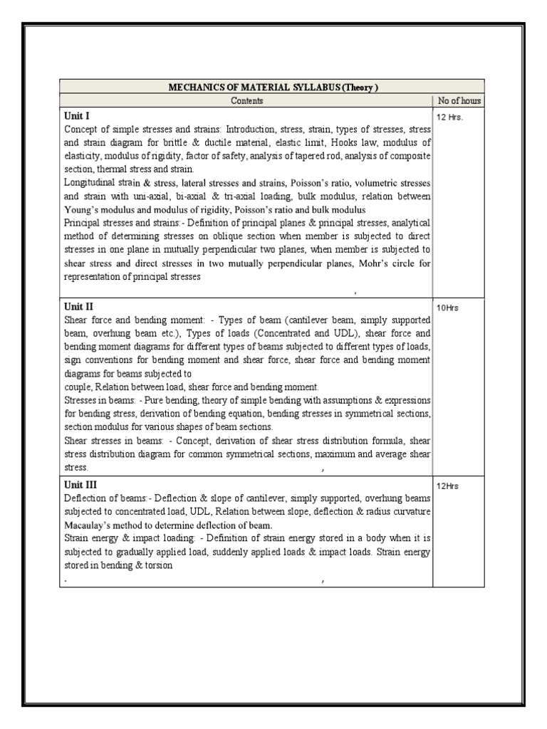 Mechanics Of Material Syllabus Download Free Pdf Bending Stress