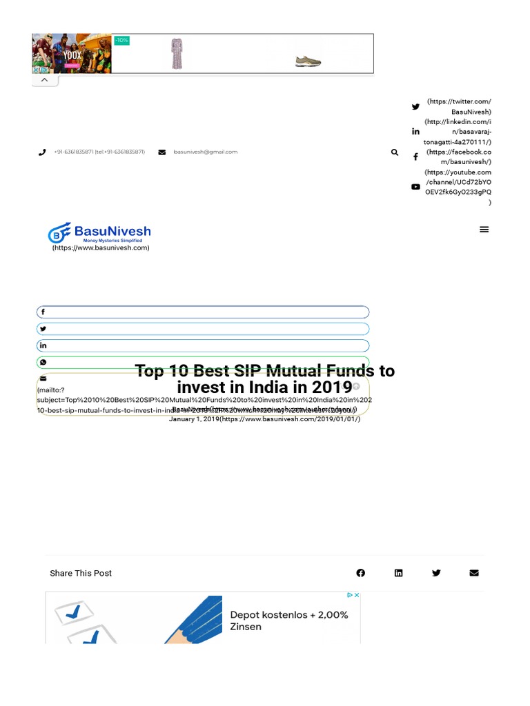 Top 10 Best SIP Mutual Funds To Invest in India in 2019 - BasuNivesh ...