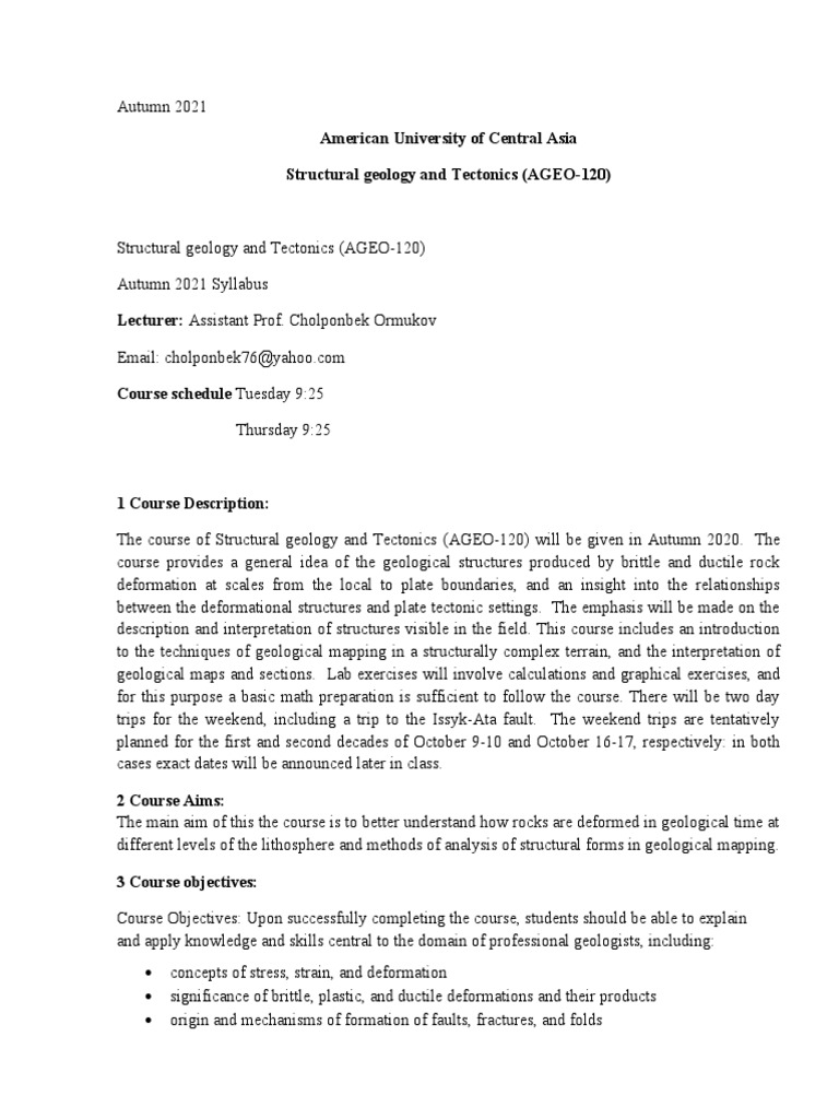Syllabus - SGT - Structural Geology and Tectonics | PDF | Fault ...
