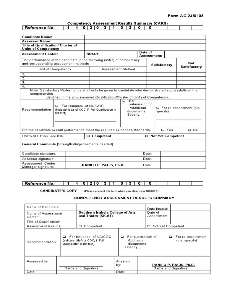 Competency Assessment Results Summary | PDF