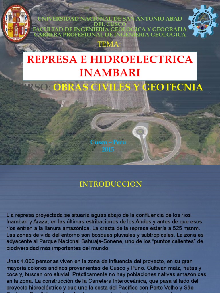 Proyecto Hidroeléctrico Inambari en Perú | PDF | Reservorio | Perú