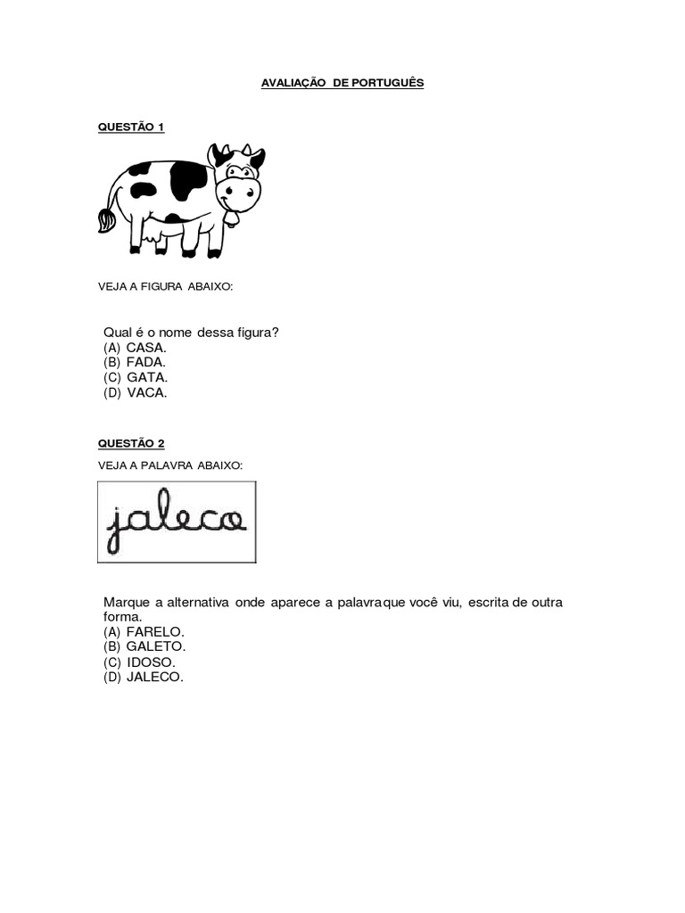 Avaliação de Português - 2º Ano | PDF | Artes Linguísticas e Disciplina