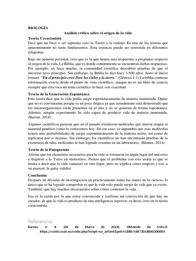 Teorías sobre el origen de la vida | PDF | Vida | Abiogénesis