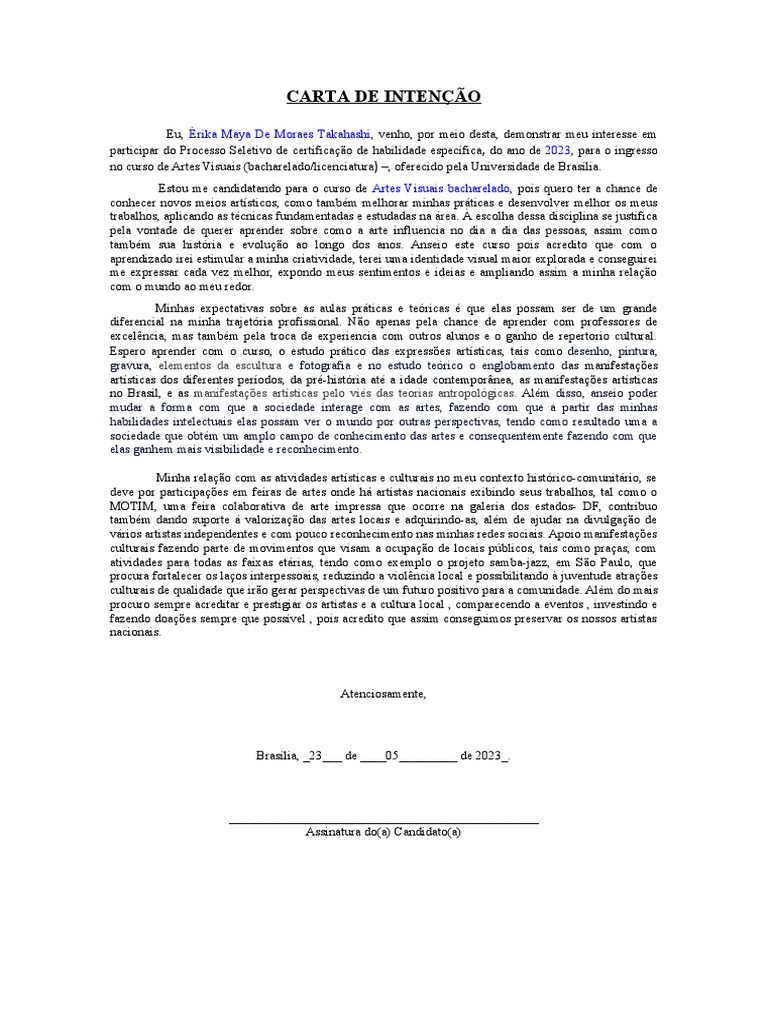 Carta de Intençõés | PDF