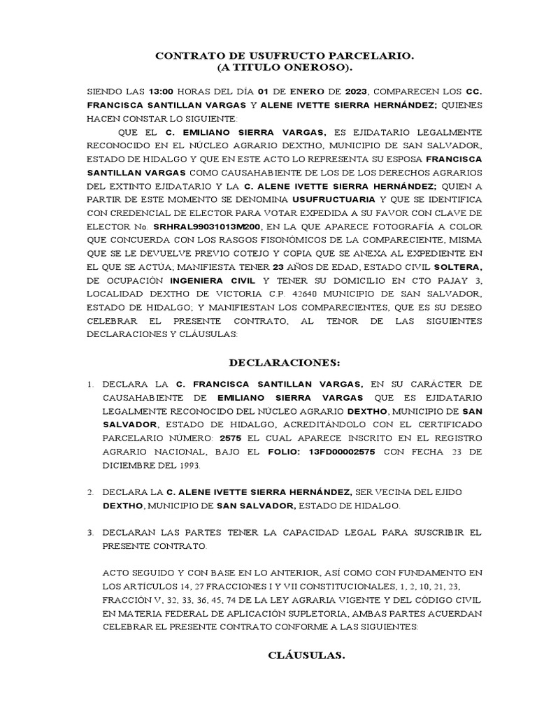 Contrato de Usufructo 2022 | PDF | Derecho privado | Ley común