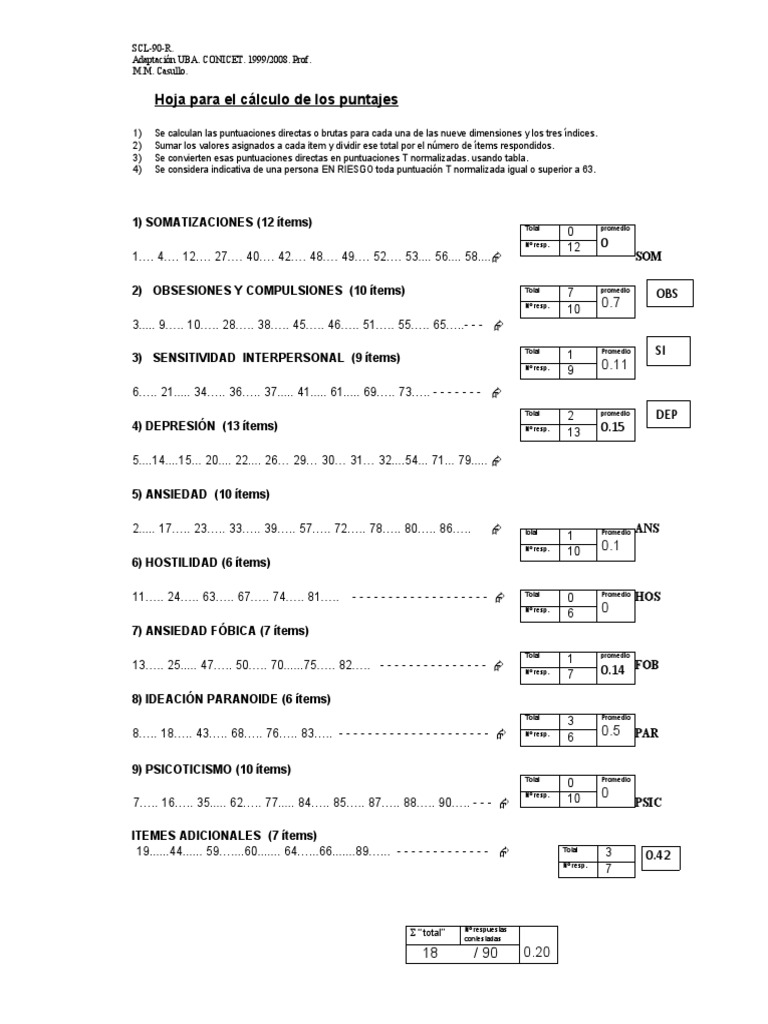 Interpretación de SCL-90-R y Puntuaciones T | PDF