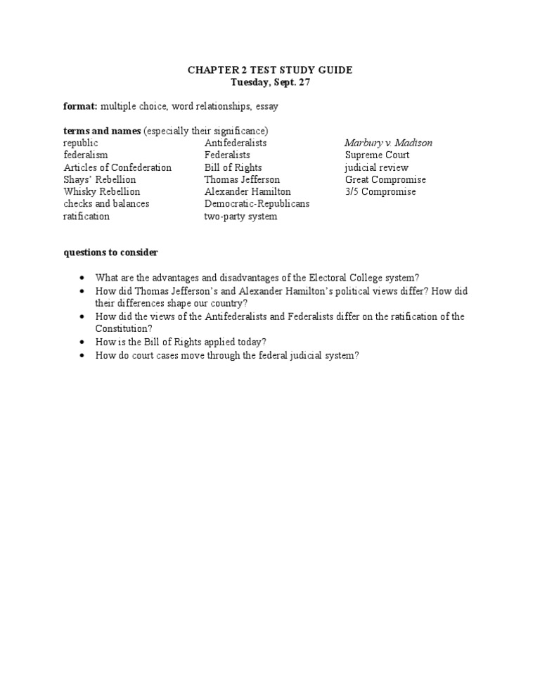 Chapter 2 Test Study Guide Tuesday Sept 27 Format Multiple Choice