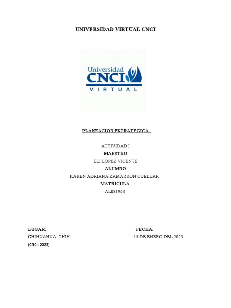 Planeacion Estrategica Actividad I | PDF | Planificación | Business