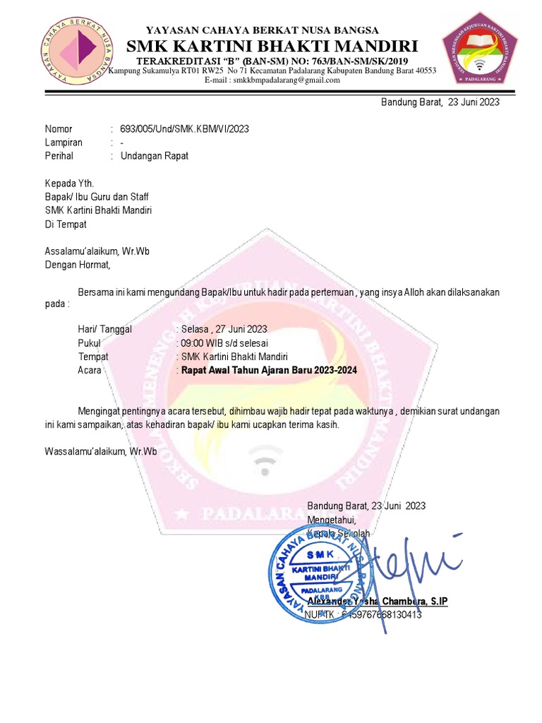 Surat Undangan Rapat Guru | PDF