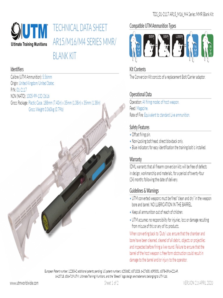 AR15/M16/M4 Blank Kit Technical Data | PDF | Gun Barrel | Indemnity