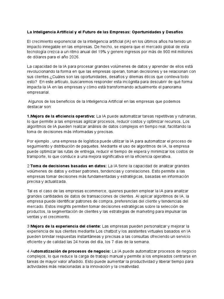 IA en Empresas: Oportunidades y Retos | PDF | Inteligencia artificial ...