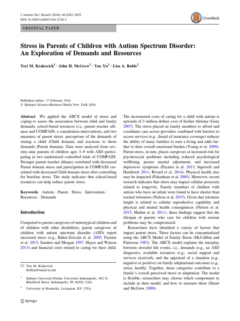 Stress in Parents of Children With Autism Spectrum Disorder | PDF ...